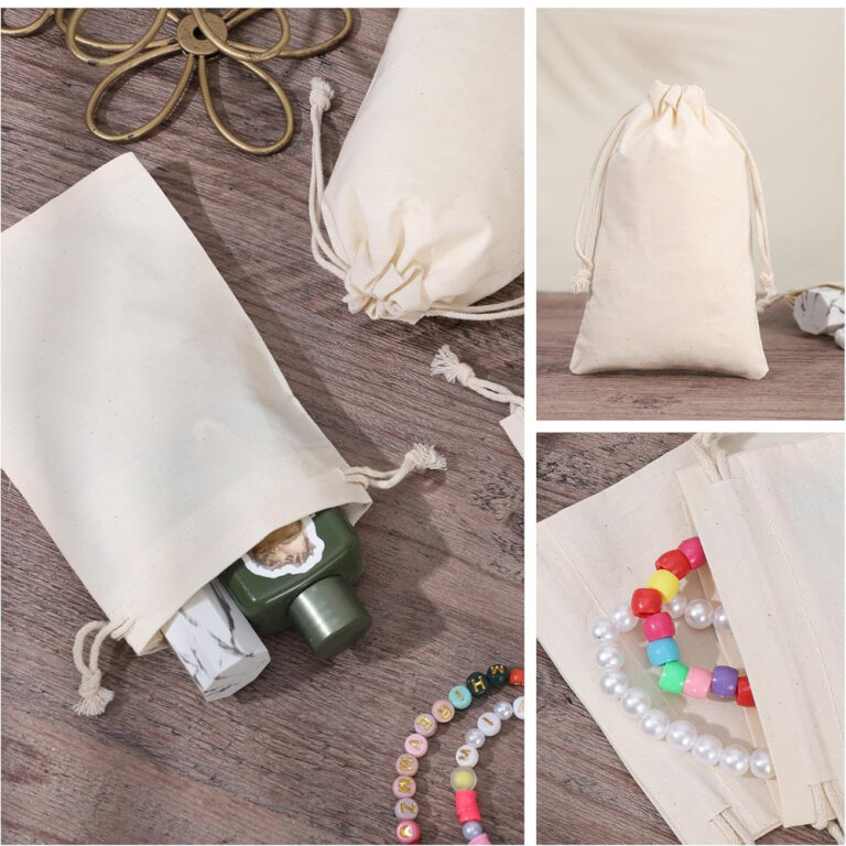 Natural Cotton Drawstring Pouch for Jewelry and Grains