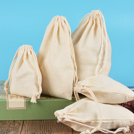 Natural Cotton Drawstring Pouch for Jewelry and Grains