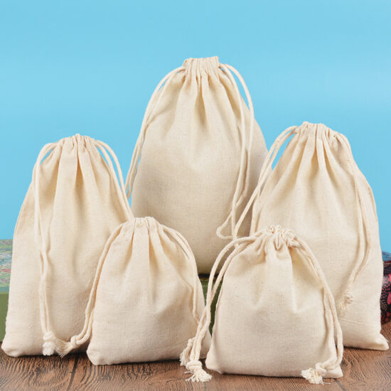 Natural Cotton Drawstring Pouch for Jewelry and Grains