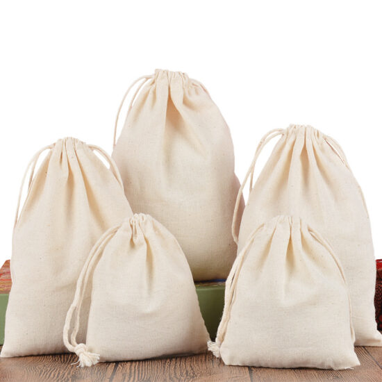 Natural Cotton Drawstring Pouch for Jewelry and Grains