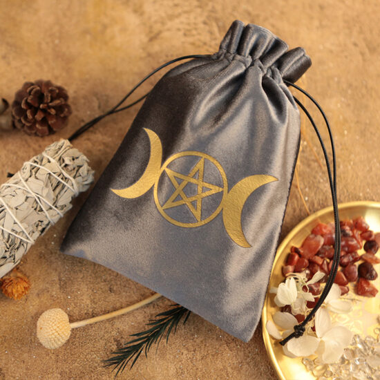  Gray crescent moon velvet drawstring pouch for cards and jewelry