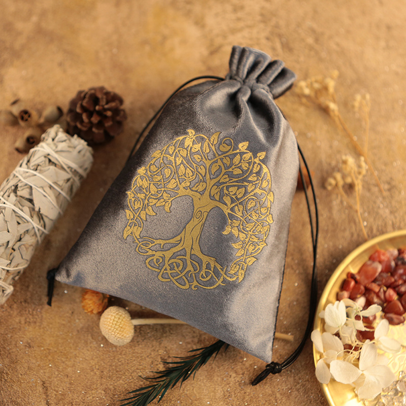 Gray crescent moon velvet drawstring pouch for cards and jewelry