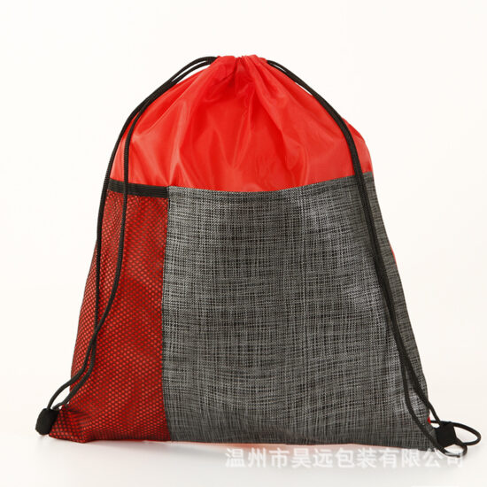 Polyester drawstring storage bag with non-woven fabric and double shoulder straps