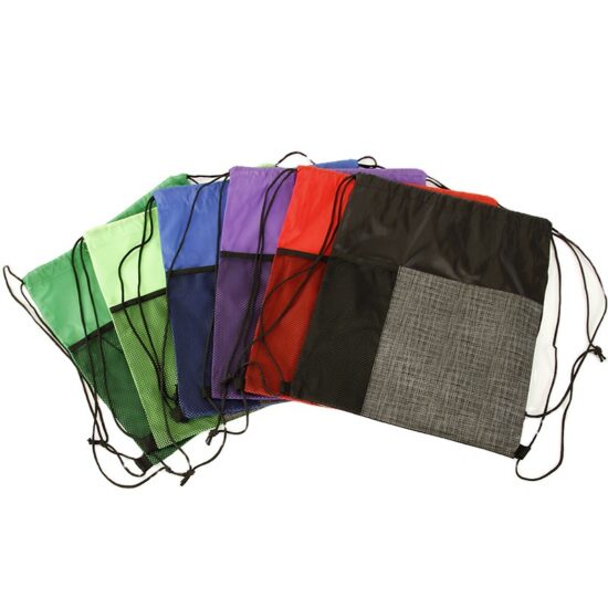 Polyester drawstring storage bag with non-woven fabric and double shoulder straps