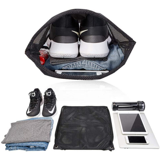 Nylon mesh drawstring storage bag for diving gear, fruit, toys, and balls