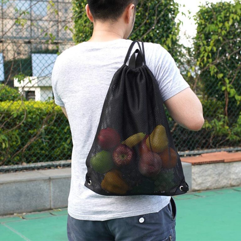 Nylon mesh drawstring storage bag for diving gear, fruit, toys, and balls