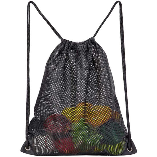 Nylon mesh drawstring storage bag for diving gear, fruit, toys, and balls