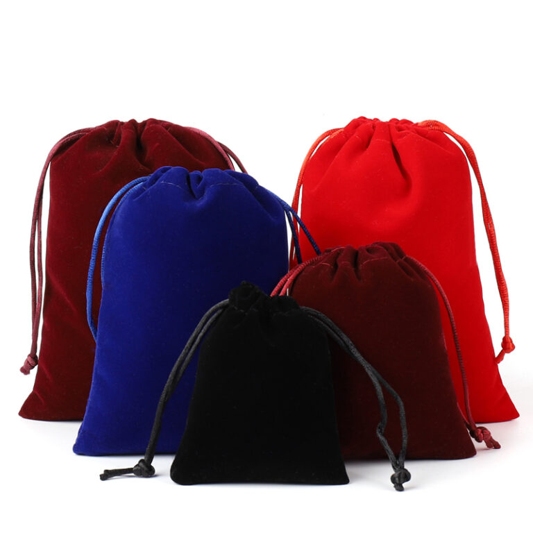 Red velvet drawstring pouch for jewelry and cosmetic storage