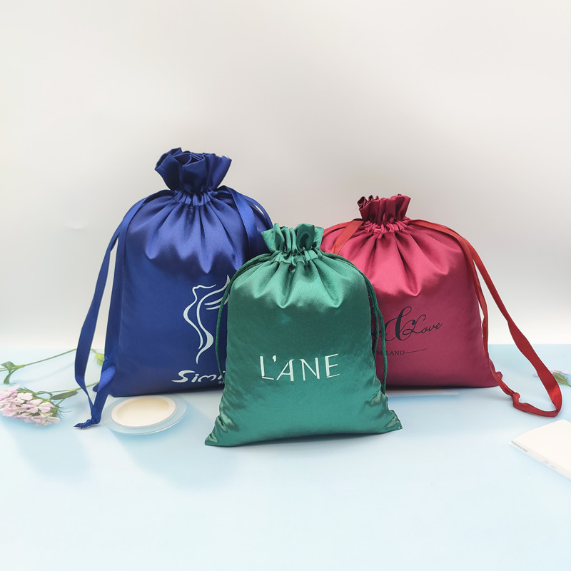 Silk-like satin drawstring pouches for jewelry and cosmetics storage