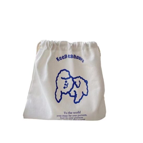 Sheep Print Cotton Drawstring Canvas Bag for Gift and Storage