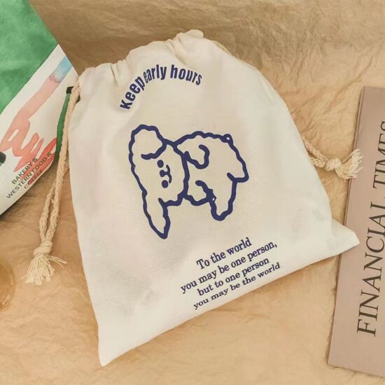 Sheep Print Cotton Drawstring Canvas Bag for Gift and Storage