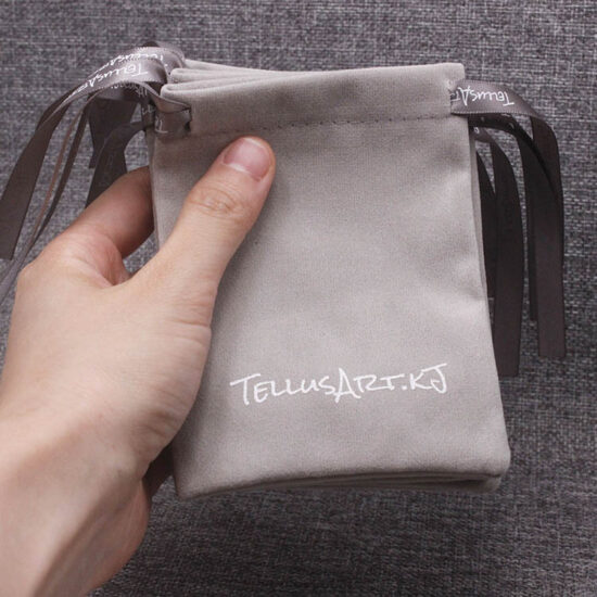 Gray velvet drawstring pouch for bracelet and jewelry storage