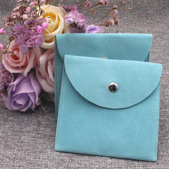 Gray velvet drawstring pouch for bracelet and jewelry storage