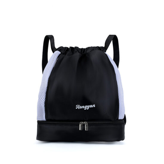Unisex drawstring basketball backpack with wet-dry compartments