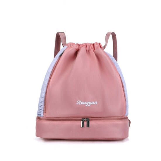 Unisex drawstring basketball backpack with wet-dry compartments
