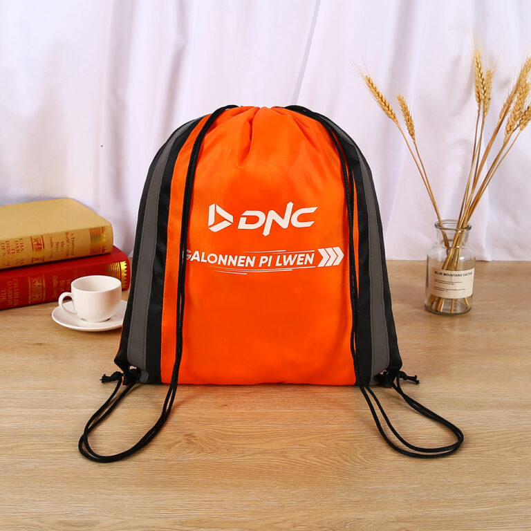 Fashionable nylon drawstring backpack with custom print design