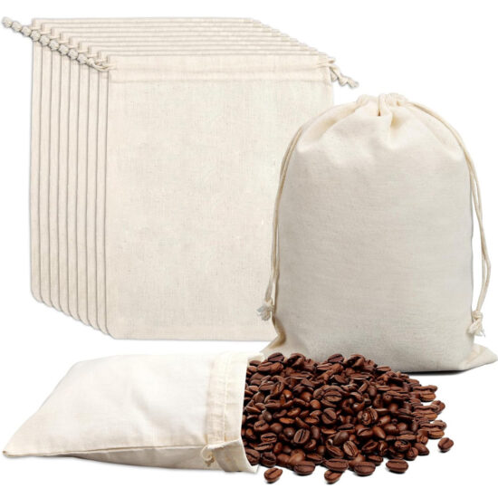 Thick Natural Cotton Muslin Drawstring Bag for Jewelry Packaging