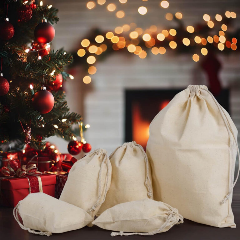 Thick Natural Cotton Muslin Drawstring Bag for Jewelry Packaging