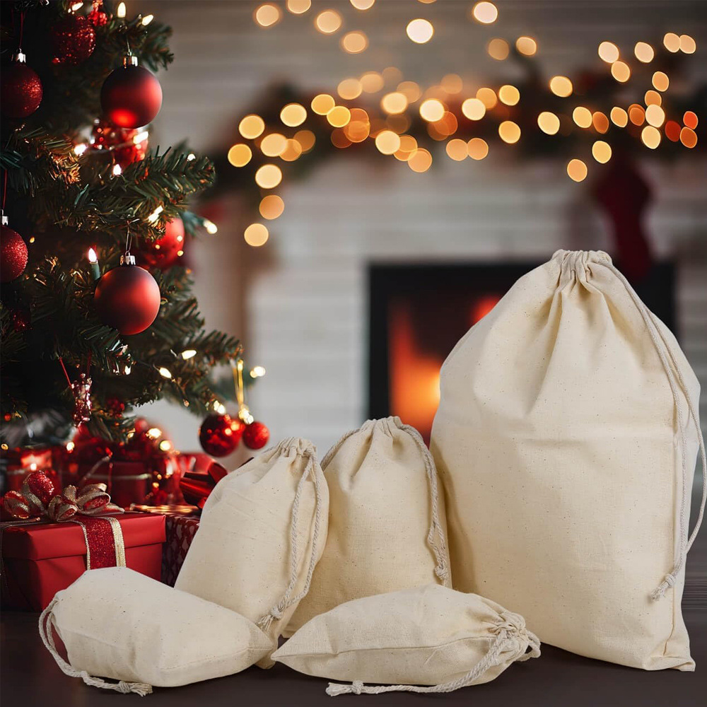 Thick Natural Cotton Muslin Drawstring Bag for Jewelry Packaging