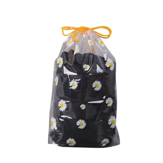 Clear PE drawstring bag with daisy pattern and round bottom