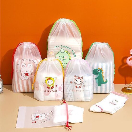 Transparent plastic drawstring bag for clothes and shoes packaging