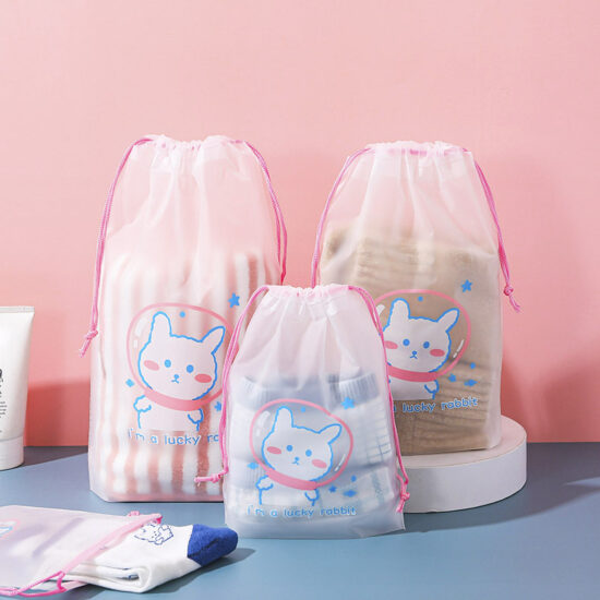Transparent plastic drawstring bag for clothes and shoes packaging