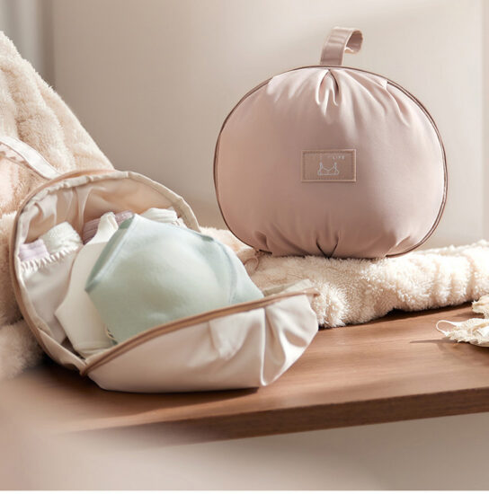 Travel lingerie storage pouch with bra and underwear compartments