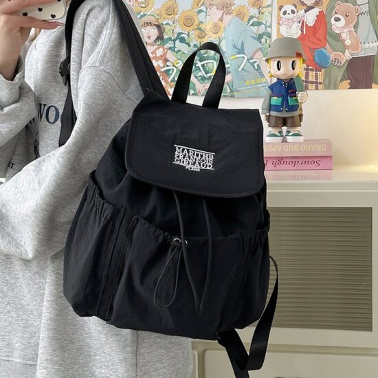 Korean nylon drawstring backpack for women, large capacity student bag