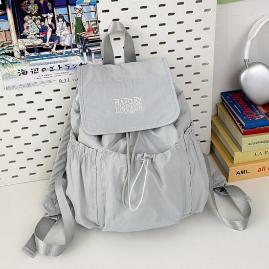 Korean nylon drawstring backpack for women, large capacity student bag