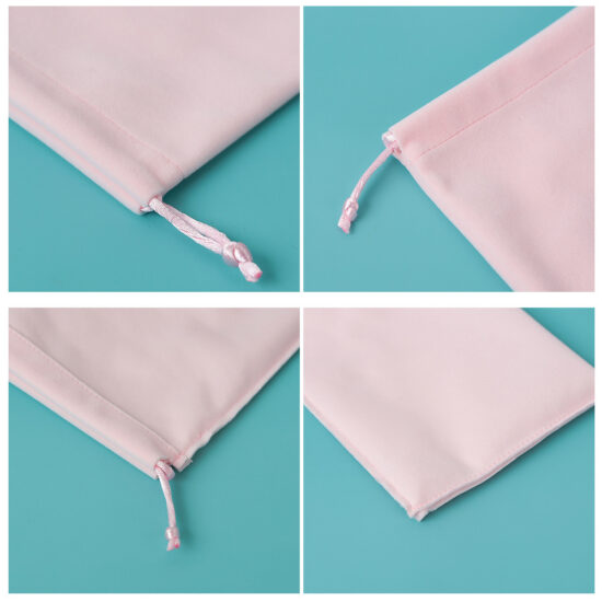 Pink Velvet Drawstring Jewelry Pouch for Gift and Accessories Packaging