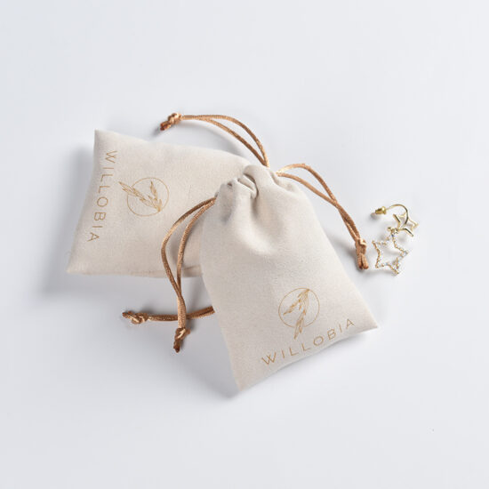 Velvet and suede drawstring pouch for cosmetics and jewelry