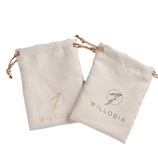 Velvet and suede drawstring pouch for cosmetics and jewelry