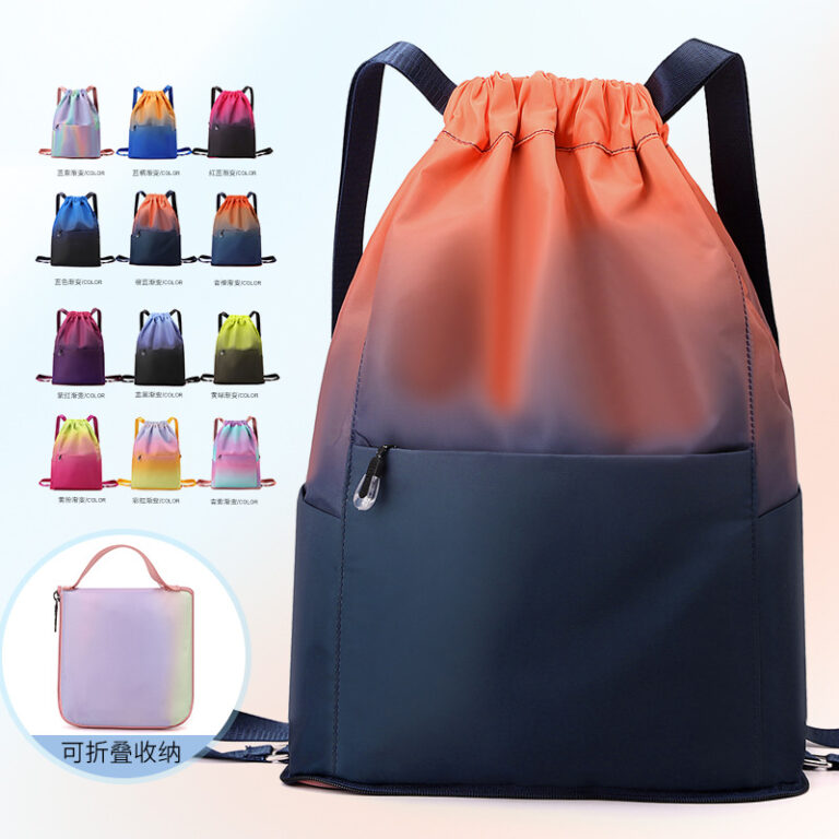 Water-resistant gradient drawstring backpack for outdoor sports and travel
