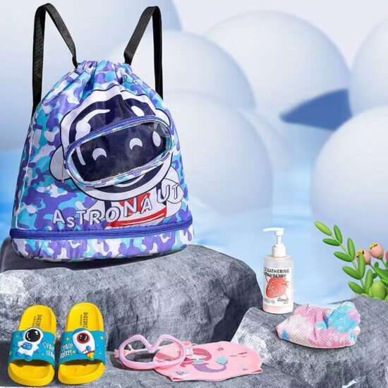 Waterproof drawstring bag with wet dry separation and shoe compartment