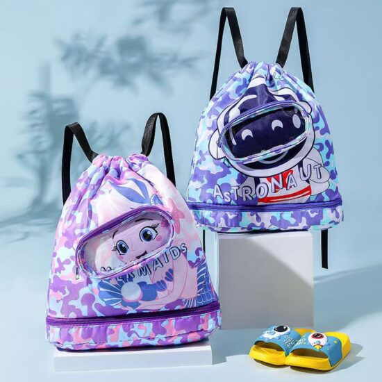 Waterproof drawstring bag with wet dry separation and shoe compartment