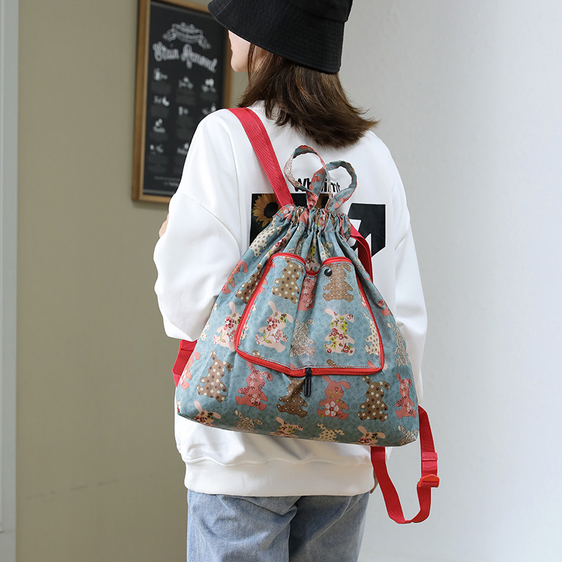 2025 floral print foldable nylon drawstring backpack for women