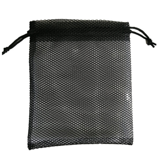 : Black hexagon nylon mesh drawstring shoe storage bag