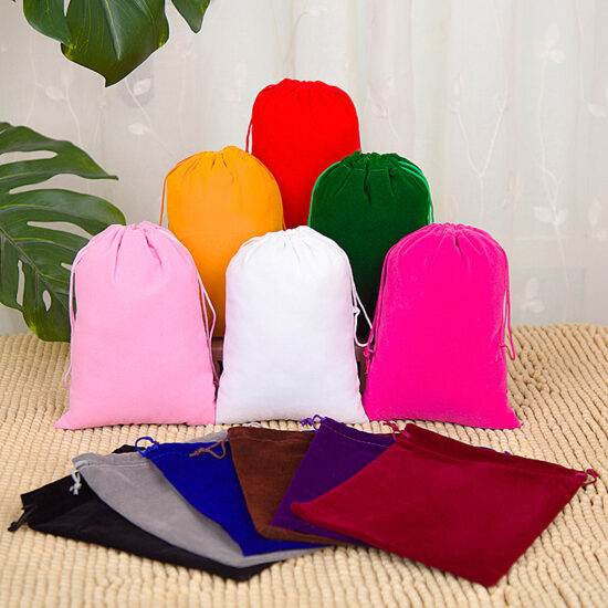 Velvet drawstring pouch for jewelry and electronic storage

