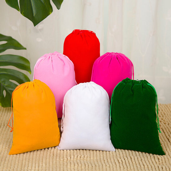 Velvet drawstring pouch for jewelry and electronic storage

