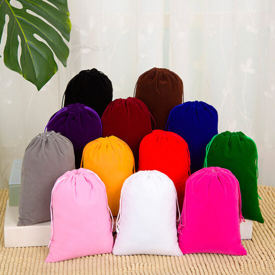 Velvet drawstring pouch for jewelry and electronic storage

